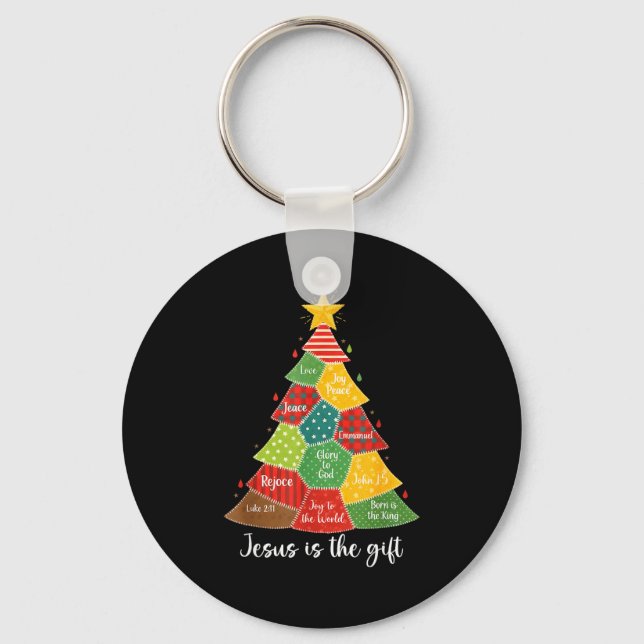 Jesus Is The Gift Christmas Tree Patchwork Scriptu Nyckelring (Framsida)