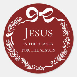 Jesus is the Reason | Hand Drawn Bow Red Christmas Runt Klistermärke