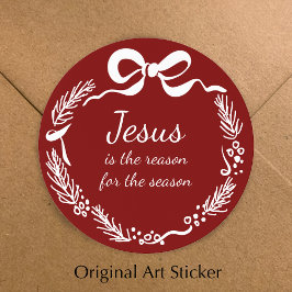 Jesus is the Reason | Hand Drawn Bow Red Christmas Runt Klistermärke