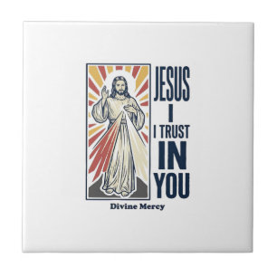 Jesus jag litar på dig Divine Mercy skjortdesign_1 Kakelplatta
