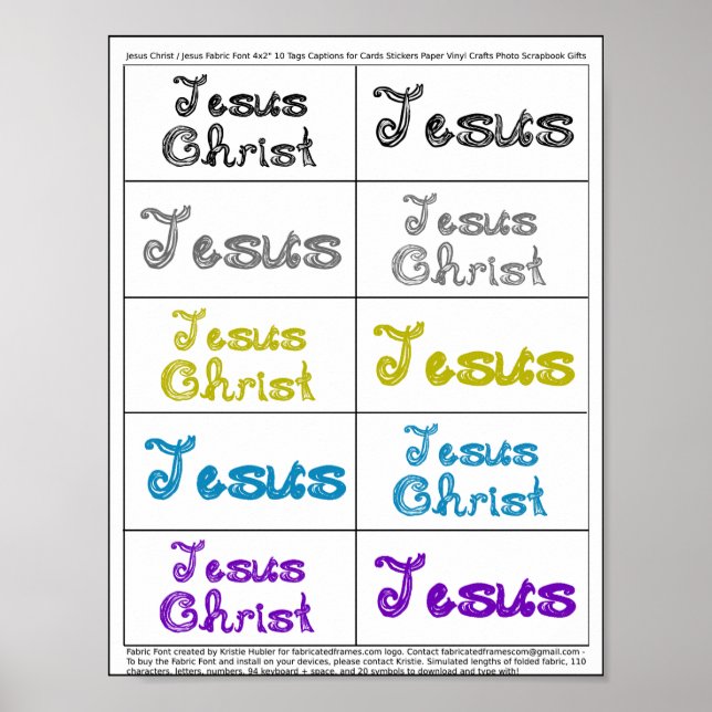Jesus/Jesus Kristus Fabric Font 10 märkre bildtext Poster (Framsidan)