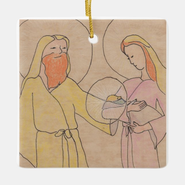 Jesus Josef och Maria Julgransprydnad Keramik (Framsida)