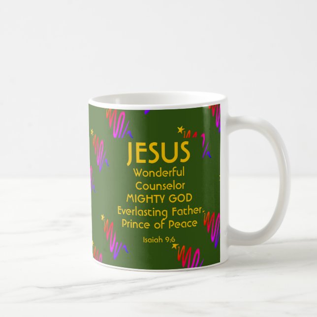 JESUS-julskript Isaiah 9:6 GRÖNT Kaffemugg (Höger)