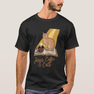Jesus Kaffe Katter Roligt Sött Design Jesus-älskar T Shirt