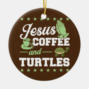Jesus Kaffe och Turtles Christian Turtle Älskare Julgransprydnad Keramik