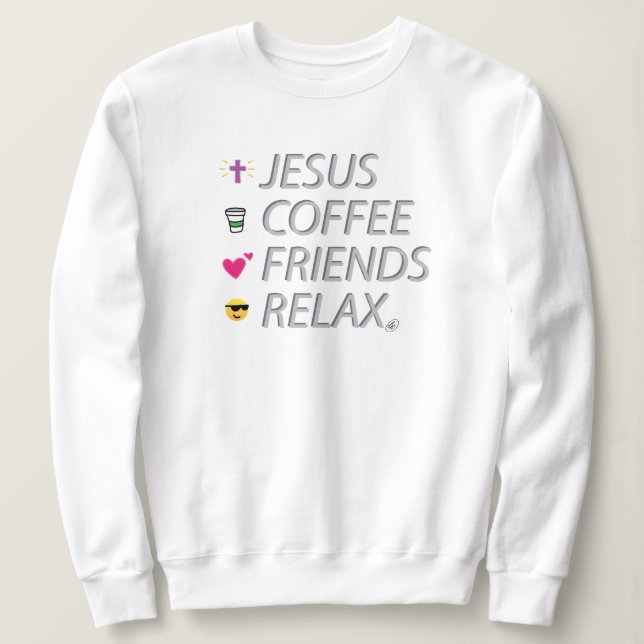 Jesus, kaffe, vänner, slappna av t shirt (Design framsida)