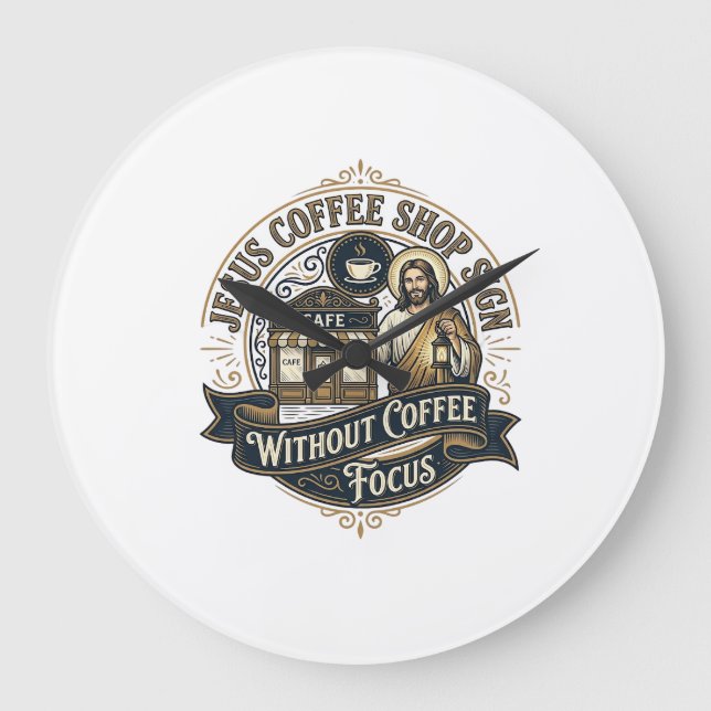 Jesus Kaffeshoppsskylt Utan Kaffe Fokus Jesus  Stor Klocka (Framsida)