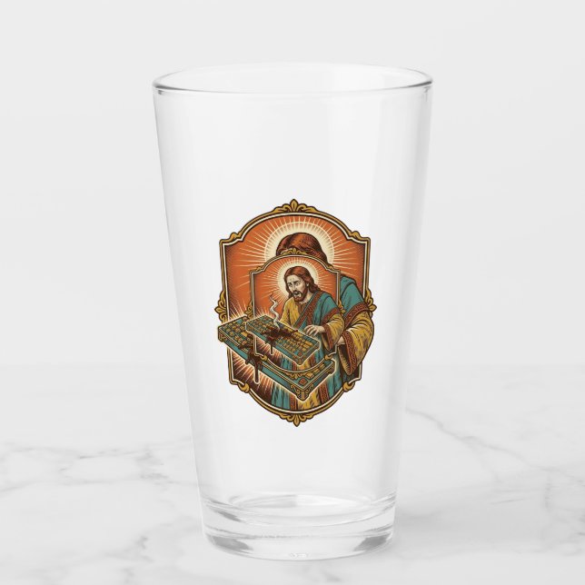 Jesus Kaffesprut Mekaniskt Tangentbord Sönder Tekn Glaskopp (Framsida)