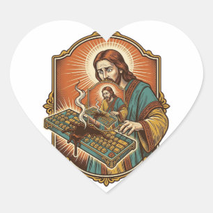 Jesus Kaffesprut Mekaniskt Tangentbord Sönder Tekn Hjärtformat Klistermärke