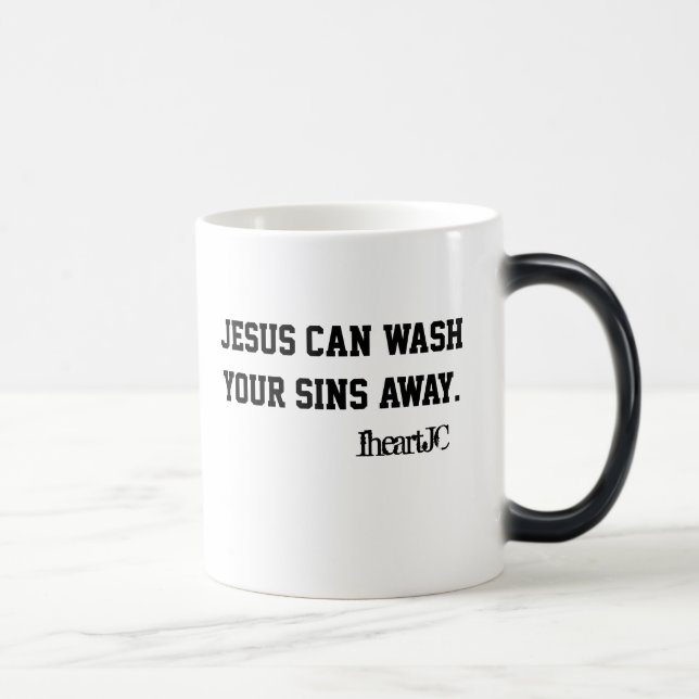 Jesus kan tvätta ditt syndar bort magisk mugg (Höger)