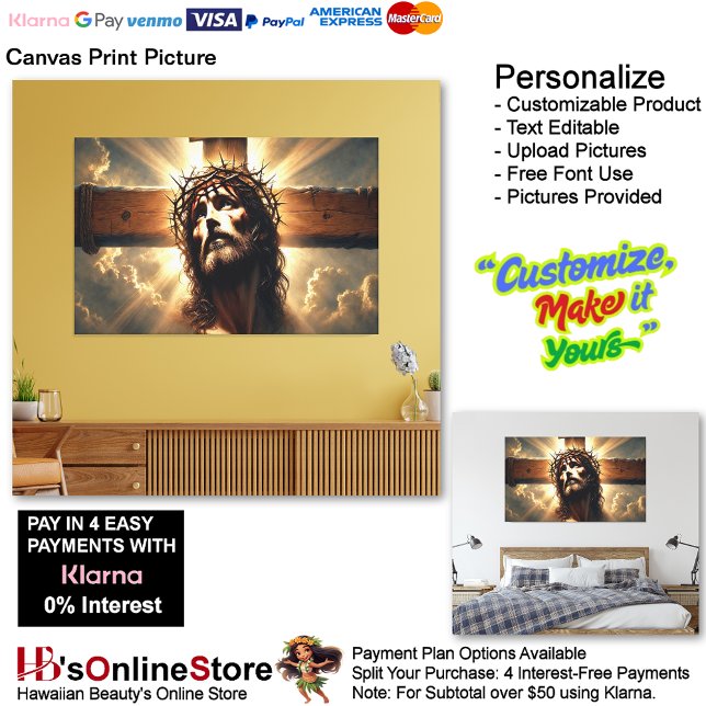 Jesus Kanvastryck Bild 11 (Jesus Cross Clouds Biblical Spiritual Canvas Print Picture 11.)