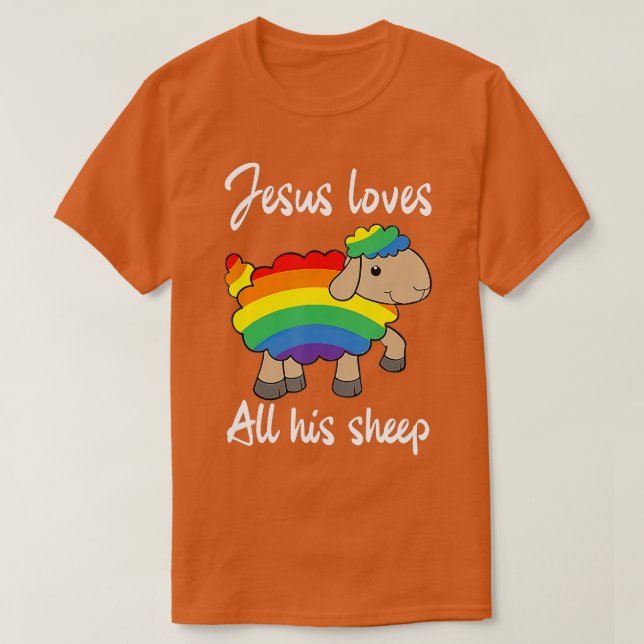 Jesus Kärlek alla hans får HGBTQ-Flagga T Shirt (Design framsida)