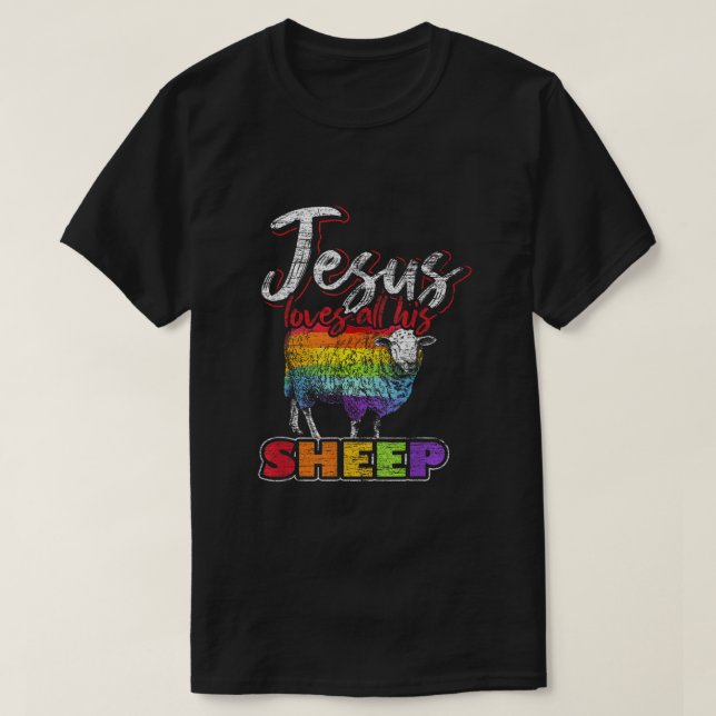 Jesus Kärlek allt hans Flagga HBT-Pride med fårreg T Shirt (Design framsida)