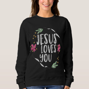 Jesus kärlek dig med ram-grafik med rundblomma t shirt
