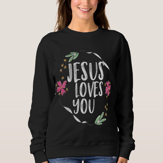Jesus kärlek dig med ram-grafik med rundblomma t shirt (Framsida)
