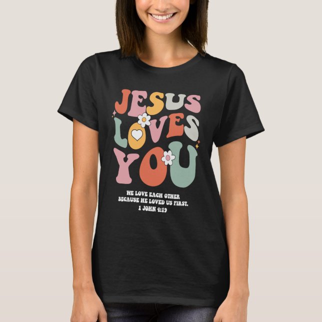 Jesus Kärlek Du Christian Bible Verse Retro Groovy T Shirt (Framsida)
