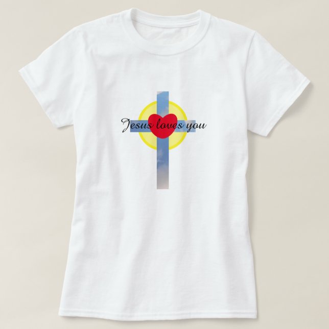 Jesus Kärlek Du Cloudy Blue Kor Sunshine Heart T Shirt (Design framsida)