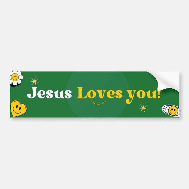 Jesus Kärlek Du Grönt Gult Smiley Cute Bildekal (Framsidan)