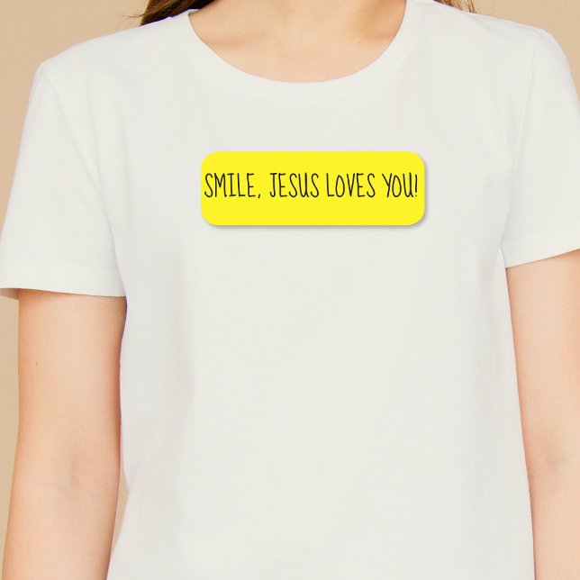 Jesus Kärlek Du Gult Lycklig Solskine Namnbricka (Smile, Jesus Loves You Yellow Happy Sunshine Name Tag)