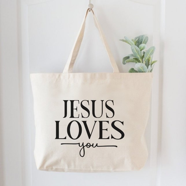 Jesus Kärlek Du inspirerade kristna kvinnor Jumbo Tygkasse (Jesus Loves You Inspirational Christian Women Large Tote Bag)