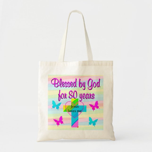 JESUS KÄRLEK ME 80 BIRTHDAY TOTE BAG TYGKASSE (Framsidan)