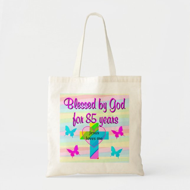 JESUS KÄRLEK ME 85 BIRTHDAY TOTE BAG TYGKASSE (Framsidan)