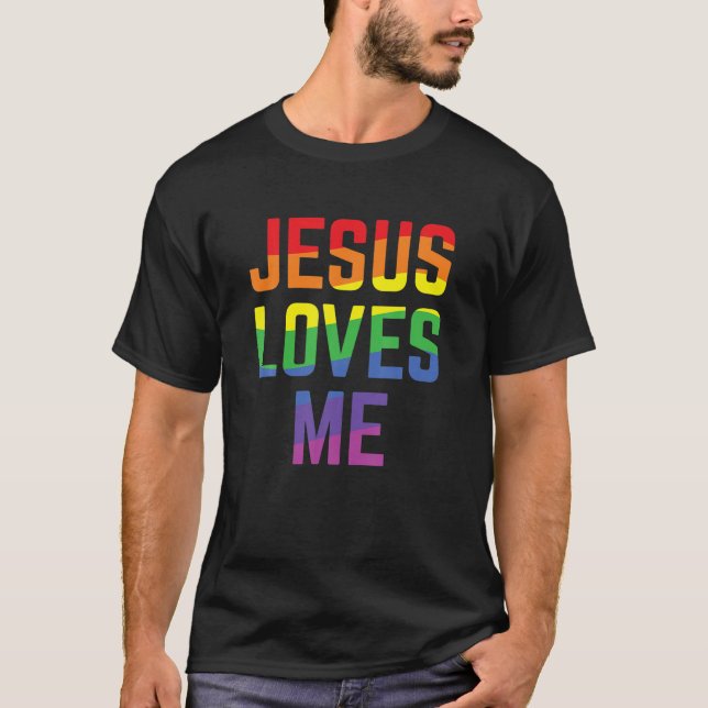 Jesus Kärlek Me Christian Pride Rainbow Flagga LGB T Shirt (Framsida)