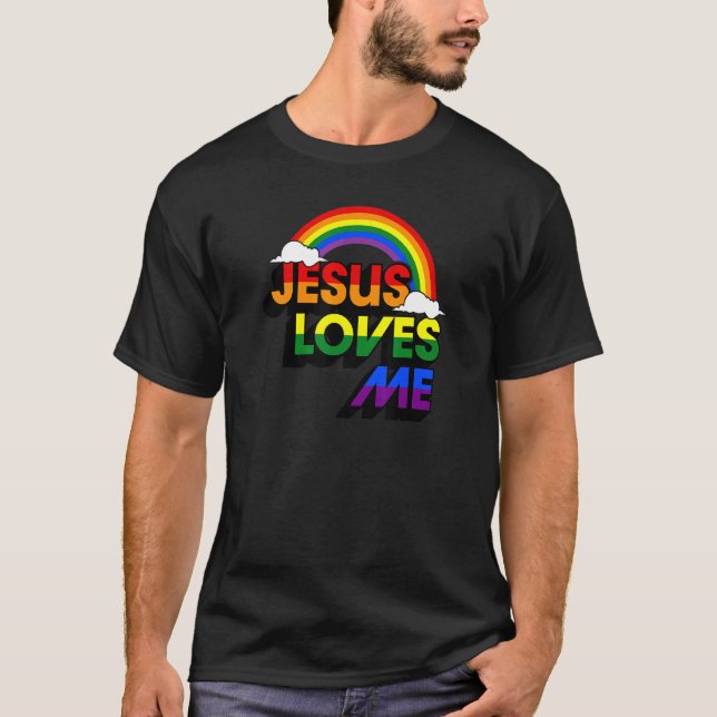 Jesus Kärlek Me Gay Rainbow Cute Christian Lgbtq P T Shirt (Framsida)