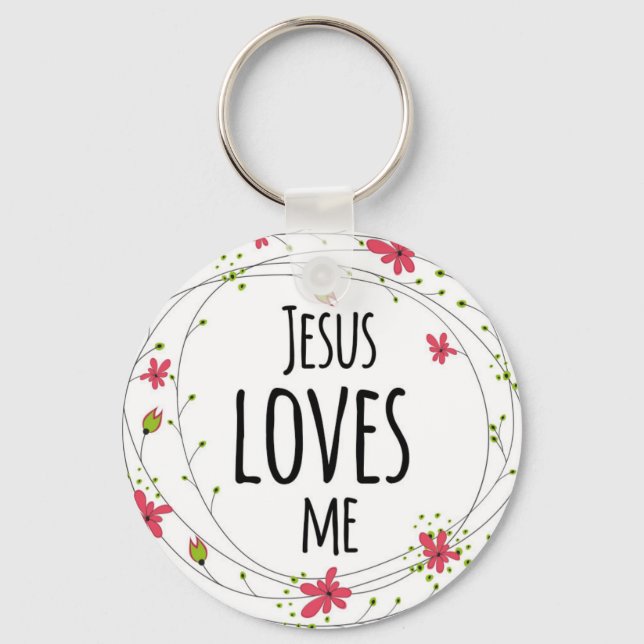 Jesus Kärlek Me Kor WAN Blommigt White Keychain Nyckelring (Framsida)