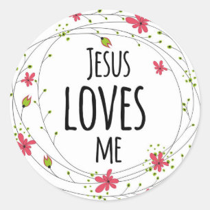 Jesus Kärlek Me Kor Wandeans Blommigt Vit Sticker Runt Klistermärke