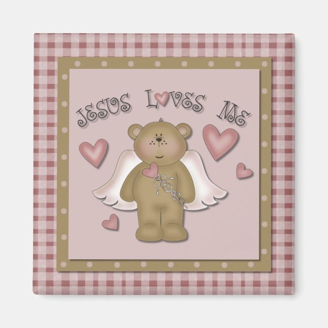 Jesus Kärlek Me Nalle Angel Square Magnet (Framsidan)