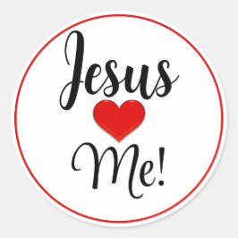 Jesus Kärlek Me Red Heart Runt Klistermärke