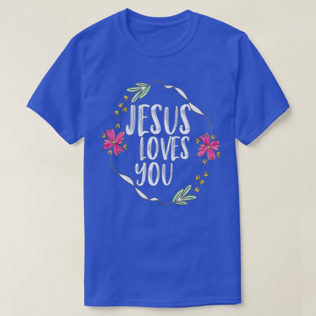 Jesus kärlek med rundblomman ram (1) t shirt (Design framsida)