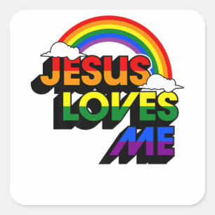 Jesus Kärlek mig Gay Rainbow Gay pride Flagga och Fyrkantigt Klistermärke