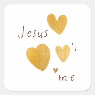 Jesus kärlek mig. Stickers moderna guld hjärtan Fyrkantigt Klistermärke