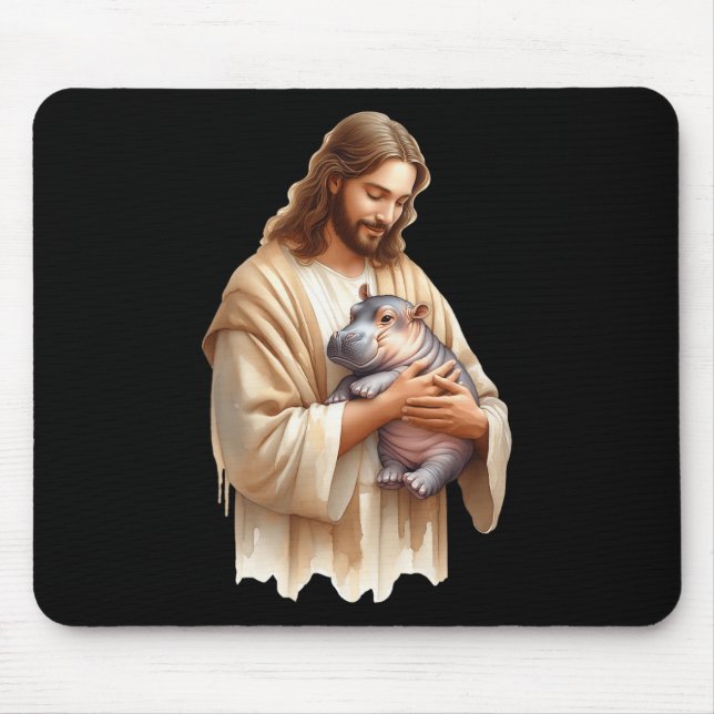 Jesus Kärlek Moo Deng Bouncy Gris Cute Ba Musmatta (Framsidan)