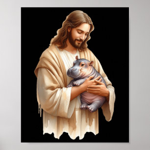 Jesus Kärlek Moo Deng Bouncy Gris Cute Ba Poster