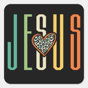 Jesus Kärlek Retro Heart Fyrkantigt Klistermärke