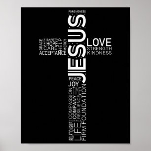 Jesus Kärlek White på Black Christian Kor Design Poster