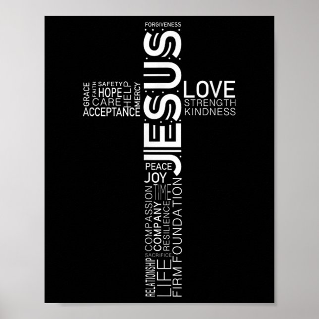 Jesus Kärlek White på Black Christian Kor Design Poster (Framsidan)
