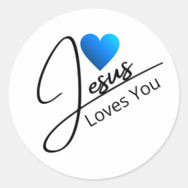 Jesus Kärlek You Black Script Blue Heart Runt Klistermärke
