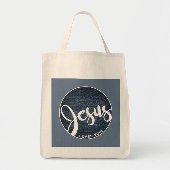 Jesus Kärlek You Blue Denim Tote Bag Tygkasse (Framsidan)