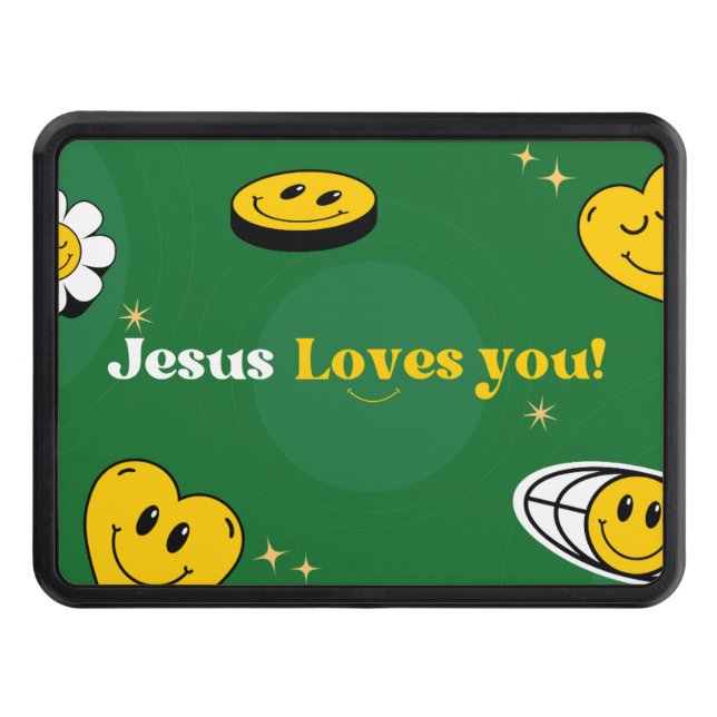 "Jesus Kärlek You" Grönt Smiley för kristna Dragkroksskydd (Framsidan)