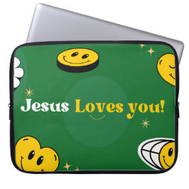 "Jesus Kärlek You" Grönt Smiley för kristna Laptop Fodral