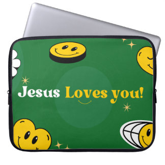 "Jesus Kärlek You" Grönt Smiley för kristna Laptop Fodral