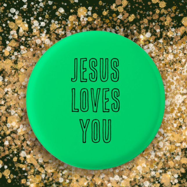 Jesus Kärlek You Personlig Grönt & Black Modern Knapp (Custom text buttons. Colorful vibrant green button. Jesus loves you. Christian religious gift
)