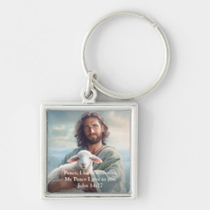 Jesus Keychain Fyrkantig Silverfärgad Nyckelring