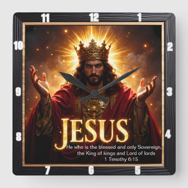Jesus King Crown Robe Sovereign Glory  Fyrkantig Klocka (Framsida)