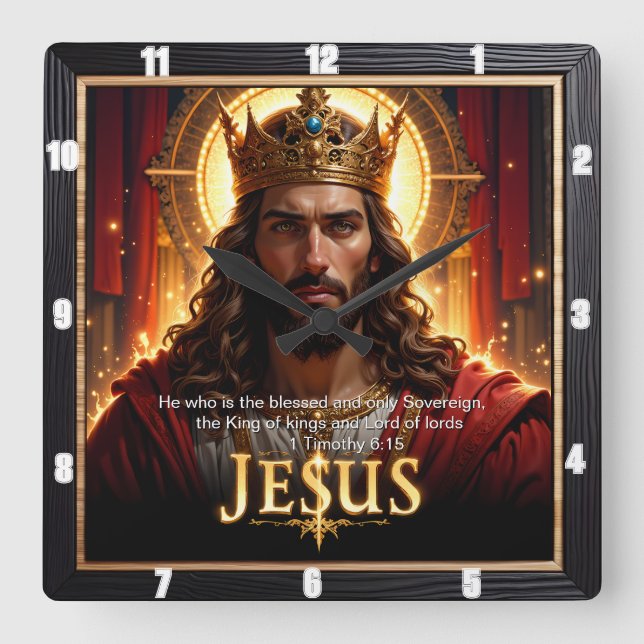 Jesus King Crown Sovereign Majesty Red Fyrkantig Klocka (Framsida)