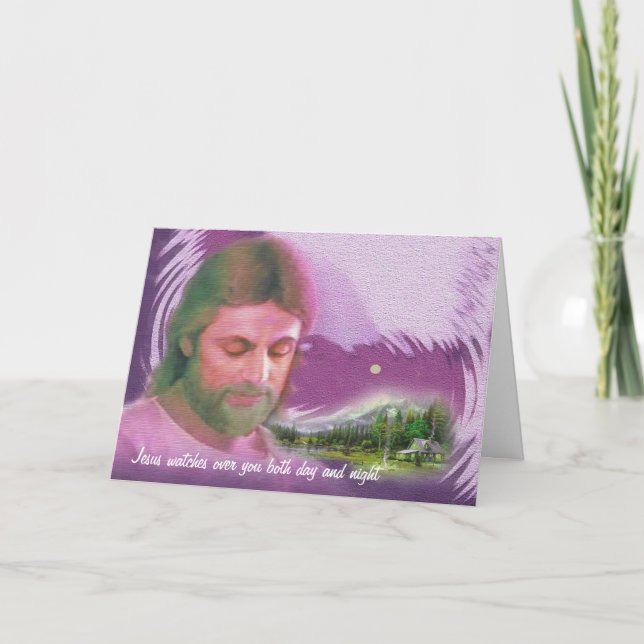 Jesus klockor dig både dag och natt kort (Framsida)